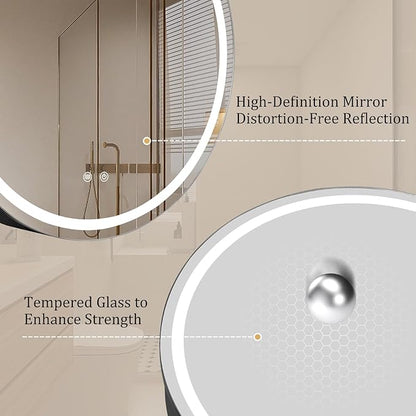 WallBeyond 28 in Round LED Medicine Cabinet with Mirror, Black Bathroom Cabinet with Storage, 3 Color Stepless Dimmable Lights, Anti-Fog, Memory Function, Hardwired, Surface Mount