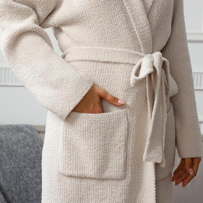 MH MYLUNE HOME Ultra Soft Robe With Pockets, Spa Bathrobe Loungewear Calf-Length, Plush Fuzzy Fluffy Wrap Robe for Women