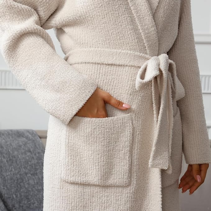 MH MYLUNE HOME Ultra Soft Robes for Women with Pockets, Womens Robe Plush | Hooded House Robes for Women Calf-Length, Spa Bath Robe, Cozy Comfy Fluffy Fuzzy Robe for Women, Womens Bathrobe