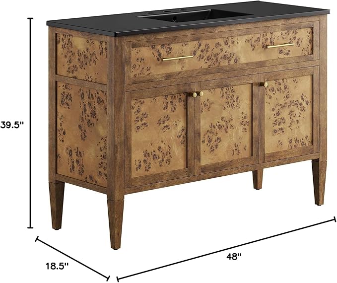 Modway Elysian 48" Burl Wood Single Bathroom Vanity in Black Brown with Ceramic Sink Basin