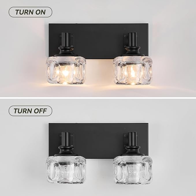 Farmhouse Vanity Light Fixtures 2-Light Bathroom Vanity Light Black Vanity Lights for Bathroom(13.3inches in Length)