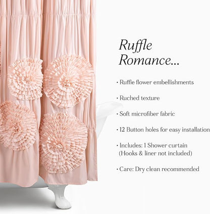 Lush Decor Serena Shower Curtain, 72" W x 72" L, Blush -Ruffled Bathroom Curtain - Pink Fabric Shower Curtains - Coquette Decor