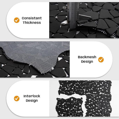 Pebble Tile for Shower Floor, Black Geometric Pebble Mosaic Backsplash for Kitchen Bathroom Wall and Floor Tile and Outdoor Areas, 5 Sheets