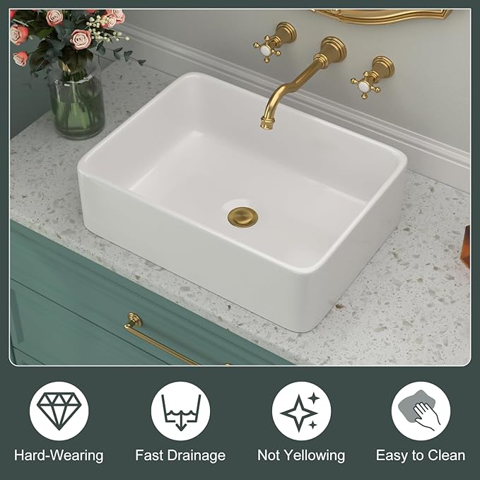 Rectangular Vessel Sink - Beslend 19''x15'' Bathroom Sink Rectangle Above Counter White Ceramic Porcelain Vessel Sinks Art Basin