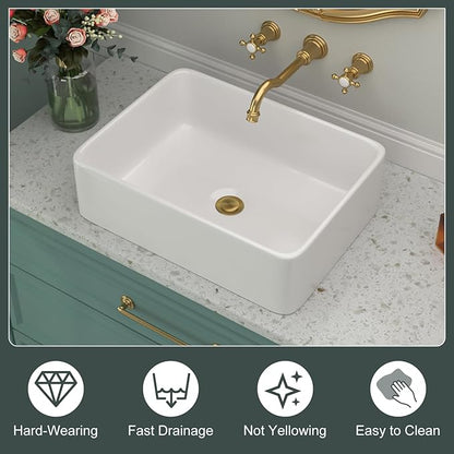Rectangular Vessel Sink - Beslend 19''x15'' Bathroom Sink Rectangle Above Counter White Ceramic Porcelain Vessel Sinks Art Basin