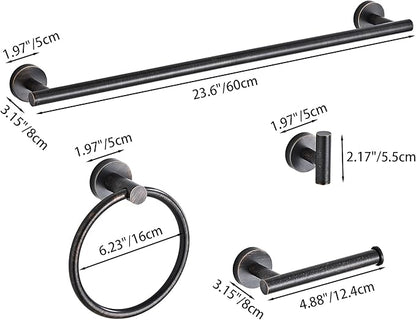 Oil Rubbed Bronze Bathroom Hardware Set 5 Piece with Towel Racks for Bathroom, SUS304 Stainless Steel Bath Towel Bar Set, 24 Inch Wall Mounted Accessories Kit