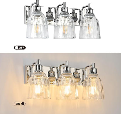 3 Light Bathroom Light Fixtures Modern Chrome Vanity Lights for Bathroom Lighting Fixtures Over Mirror with Thickened Glass Shade for Cabinet Mirror Bedroom Hallway