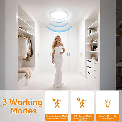 Rechargeable Motion Sensor Ceiling Light, Battery Closet Light 12 RGB Color | Wireless Battery Powered LED Shower Light, Magnetic Cordless Ceiling Light with Remote, Overhead Lamp for Pantry Shed, 2-Pack