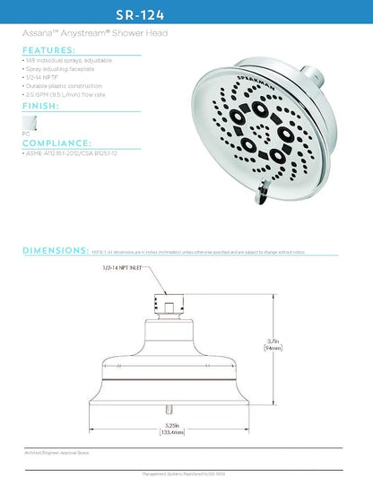 Speakman SR-124 Assana Anystream Multi-Function Shower Head, Polished Chrome