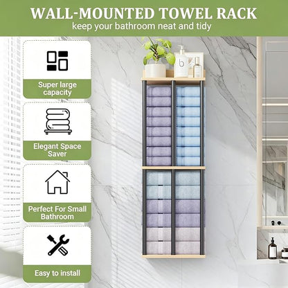 Large Capacity Three-Layer Towel Racks for Bathroom Wall Mounted, Updated 3 Bar Towel Holder for Bath Wall, Bath Towel Rack for Bathroom Wall, Metal Small Bathrooms Towel Storage Rack, Oak Color