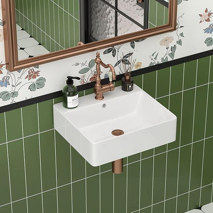 18x16 Inch Wall Mount Rectangle Bathroom Sink White Ceramic Small Vessel Sink Modern Vanity Classic Lavatory Basin Sinks