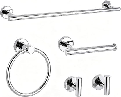 Polished Chrome Bathroom Hardware Accessories Set 5 Piece, Stainless Steel Bath Towel Bar Set 24 Inch,Toilet Paper Holder,Towel Ring Holder,Towel Rack Set,Gold Bathroom Accessories Kit Silver