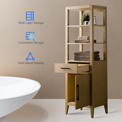 HomeBeyond 21 Inch Bathroom Vanity Cabinet with Shelves, Soft-Closing Doors, Natural Oak