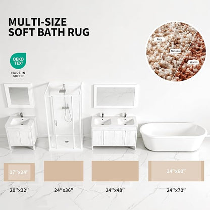 ILANGO Beige and White Bathroom Rugs 36" × 24" Non Slip & Super Absorbent Extra Thick Soft, Washable Bath Mat for Floor, Microfiber Plush Shaggy Bath Rug with Rubber for Bathtub Shower Room Sink