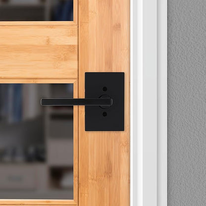 Kwikset Halifax Dummy Door Handle, Single Sided Lever for Closets, French Double Doors, and Pantry, Matte Black Non-Turning Reversible Interior Push/Pull Lever, with Microban Protection