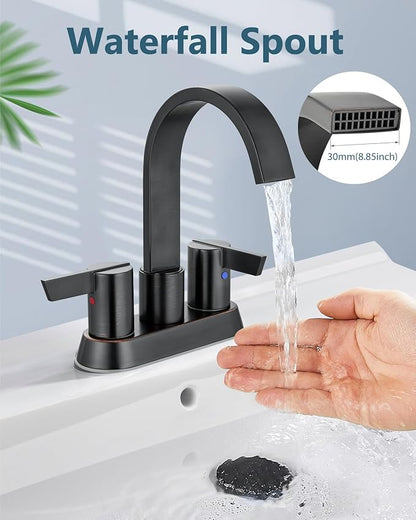 Aolemi Bathroom Faucets for Sink 3 Hole,4 Inch Centerset Waterfall Faucet 2 Handle for Bathroom Sink with Pop-Up Drain and Supply Lines Oil Rubbed Bronze