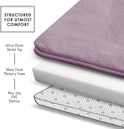 Clara Clark 2 Piece Bathroom Rugs, Velvet Memory Foam Bath Mat Set, Non-Slip Bath Rugs, Machine Wash, Dries Quickly, Ultra Soft Plush Bath Mats for Bathroom, 17 x 24 + Contour, Dusty Purple