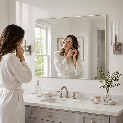 40"x30" Brushed Nickel Framed Rectangle Bathroom Vanity Wall Mirror | Over-Sink Vanity Mirror, Slim Metal Frame, Entryway or Dresser Use, Vertical/Horizontal Mount, Tempered Glass