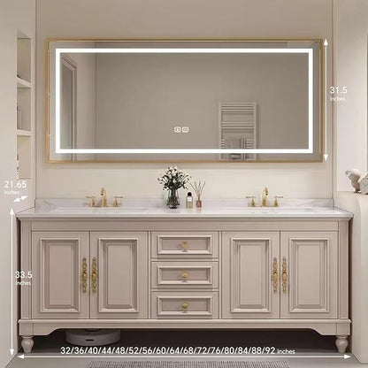 American Minimalist Bathroom Vanity with Sink Mirror 36-92IN, Premium Solid Wood Vanity with LED Lighting& Defogging