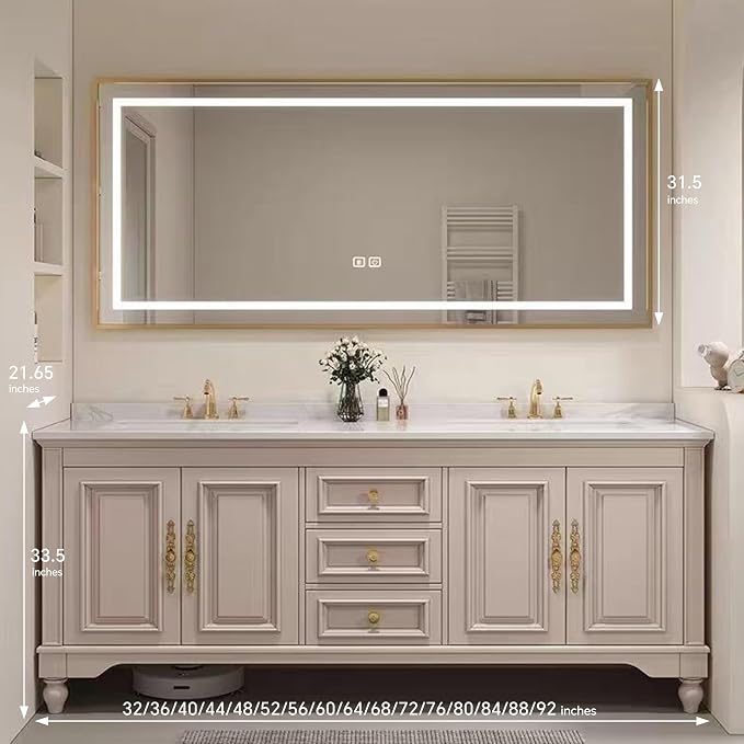 American Minimalist Bathroom Vanity with Sink Mirror 36-92IN, Premium Solid Wood Vanity with LED Lighting& Defogging