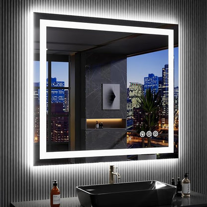 LOAAO 40"X38" RGB LED Bathroom Mirror with Lights, UL Listed | Anti-Fog, Dimmable, RGB Backlit + Front Lighted, Memory Function, Tempered Glass