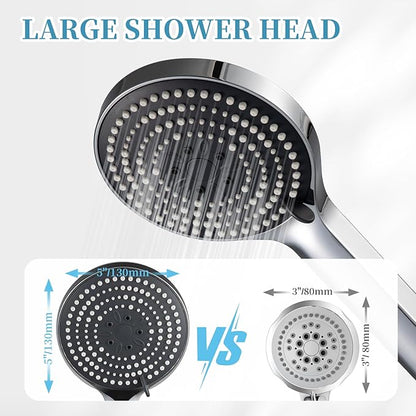 OFFO Handheld Shower Head Set, 6-Mode High Pressure Handheld Sprayer with 60 in Stainless Steel Shower Hose, High Flow Large Powerful Boosting Handheld Showerhead for Low Water Pressure, Chrome