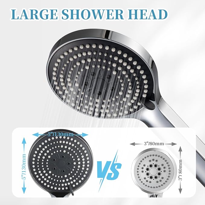 OFFO Handheld Shower Head, 6-Mode High Pressure Handheld Sprayer High Flow Large Powerful Boosting Handheld Showerhead for Low Water Pressure, Chrome Finish