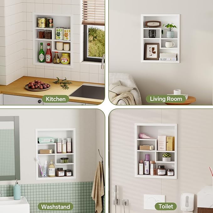 14x18 Medicine Cabinet Recessed Stainless Steel, with 4 Compartments Medicine Cabinet Organizer, Stainless Steel Wall Niche, Bathroom Wall Cabinet, Recessed Bathroom Cabinet, White