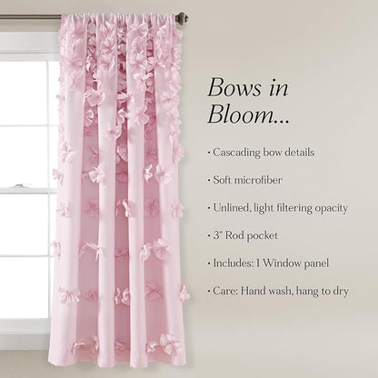Lush Decor Riley Light Filtering Window Curtain Panel, Single 54" W x 63" L, Lilac - Cute Purple Curtains for Bedroom - Bow Decor - Coquette Curtains for Windows