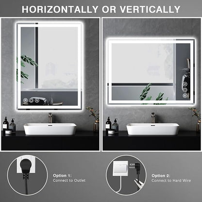 28" x 36" LED Bathroom Mirror with Lights, Memory Vanity Mirror | Anti-Fog, 3 Color Modes, Dimmable, Front Lit, Memory Function, Tempered Glass, Lighted Bathroom Mirror for Wall