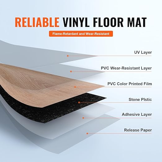 VEVOR Self Adhesive Vinyl Floor 36 x 6 inch, 36 Tiles 2.5mm Thick Peel and Stick Floor Tile Home Decor Natural Wood Grain DIY Flooring for Kitchen, Dining Room, Bedrooms & Bathrooms(54 Sq.Ft)