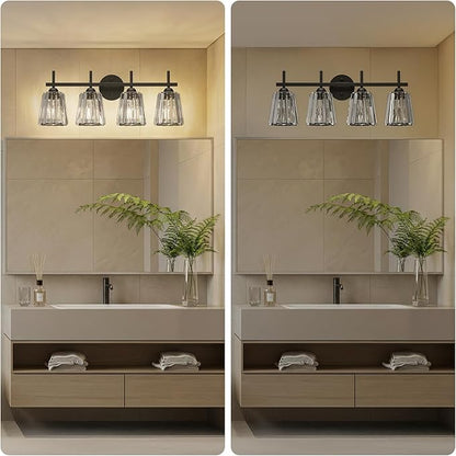 Crystal Bathroom Light Fixtures Over Mirror, Black 4-Light Bathroom Vanity Lights Over Mirror Modern Wall Lighting Sconces with Ceramic E26 Base (Bulbs Not Include)