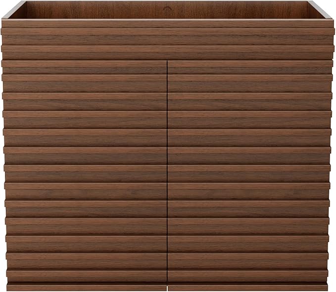 ROOMTEC 30" Bathroom Vanity, Mid-Century Wall Mounted Floating Cabinet with 2 Closing Doors, Wood Grain Texture, Walnut (Sink Basin Not Included)