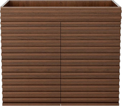 ROOMTEC 30" Bathroom Vanity, Mid-Century Wall Mounted Floating Cabinet with 2 Closing Doors, Wood Grain Texture, Walnut (Sink Basin Not Included)