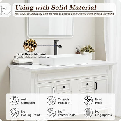 Bronze Waterfall Vessel Sink Faucet, Brass 12 Inch Tall Bathroom Faucets Single Hole Single Handle for Bathroom Bowl Sink with Pop-up Drain & Hoses for Vanity Countertop Modern Farmhouse