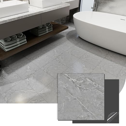 30-Pack 12"x12" Marble Peel and Stick Floor Tiles Waterproof Self Adhesive Vinyl DIY Flooring for Bedroom, Bathroom, Kitchen, RV, Cover 30 Sq. Ft, Grey Marble