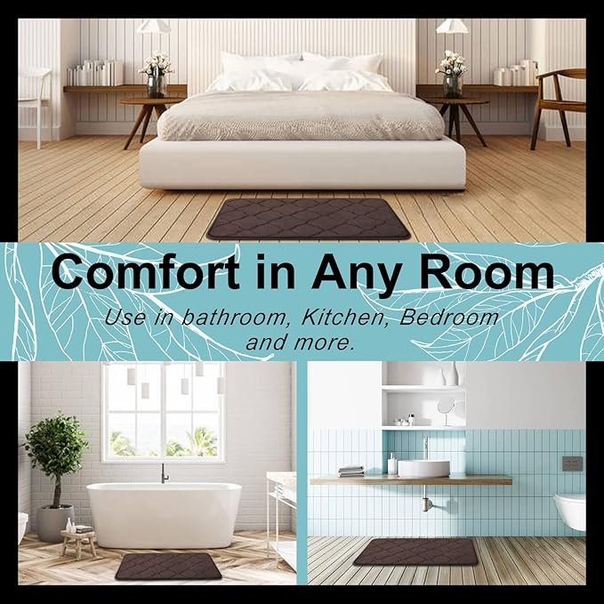OLANLY Memory Foam Bath Mat Rug 36x24, Ultra Soft and Absorbent Bathroom Rugs, Non-Slip, Comfortable, Machine Washable Bath Carpet for Bathroom Floor, Tub, Shower and Home Decor Accessories, Brown