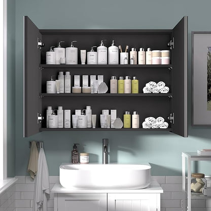 24x32 inch Bathroom Wall Cabinet, Saver Storage Cabinet, Medicine Cabinet with 2 Door and Adjustable Shelves, Black（Assembly Required）