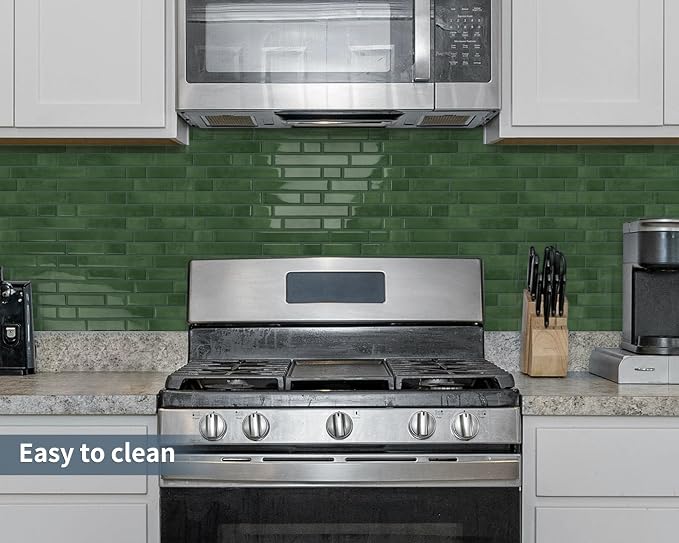 Peel and Stick Backsplash 3D Self Adhesive Wall Tile Green 10 Sheet | Thick,Sticky,Vinyl,12"x12",Marble,for Kitchen,Bathroom