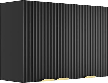 ChooChoo Bathroom Wall Cabinet, Laundry Room Cabinet with 3 Fluted Doors | Kitchen Storage Cupboard Cabinet with Adjustable Shelf, Fluted Wall-Mounted Medicine Cabinet for Kitchen, Garage, Black