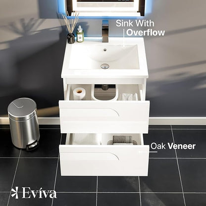 Eviva Joy 24 in. White Wall MountSingle Sink Bath Vanity with Porcelain Top and Integrated Sink