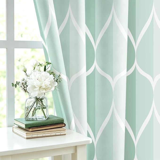Gelbchu Geometric Shower Curtain for Bathroom, Light Green, 72x72 Inch | with Hooks, Premium Polyester, Quick Dry, Water Repellent, Machine Washable, Rustproof Grommets, Modern Minimalist