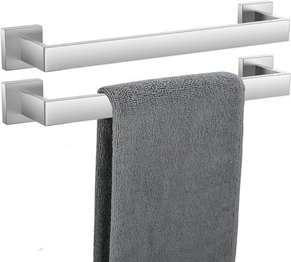 Towel Bar 2 Pack for Bathroom 16 Inch Brush Nickel Towel Holder 12/16/20/24/28/32/36 In Stainless Steel SS304 Rustproof Towel Rack Modern Square Towel Rod for Bathroom Wall(2, Brushed Nickel, 16 Inch)