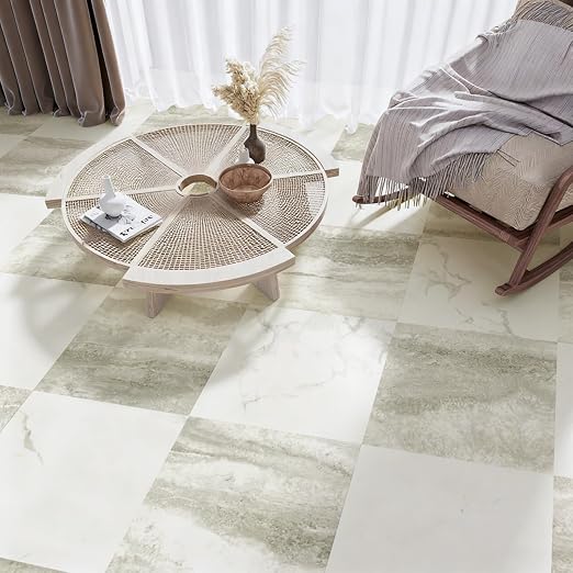 Art3d 30-Pack Peel and Stick Vinyl Floor Tiles, White & Beige Marble | 15 Tiles per Color, 12" x 12" Single Tile, Anti-Slip, Waterproof, Ideal for Kitchen, Bathroom, Living Room, Bedroom