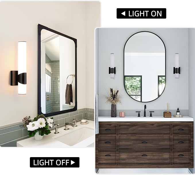 Black Wall Sconce 5CCT Dimmable Bathroom Sconce with Acrylic Shade LED 15 inch Hardwired Wall Light Fixtures for Bathroom Living Room Bedroom Hallway