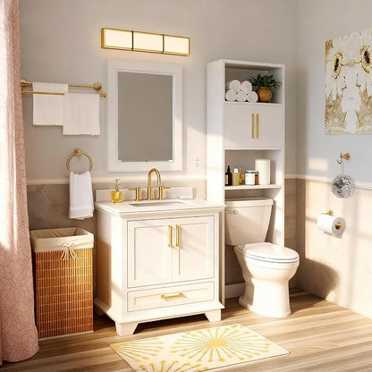 4 Piece Antique Brass Bathroom Accessories Set - 16"-27.7" Solid Brass Towel Rack, Double Vintage Towel Bar - Wall Mounted Antique Gold Bathroom Hardware