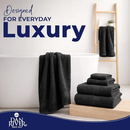 DAN RIVER 8 Piece Luxury Bath Towels for Bathroom, Towel Set, Black | 2 Bath towels, 2 Hand towels, and 4 Wash Cloths, 600 GSM 100% Ring Spun Cotton, Highly Absorbent, Gym, Hotel, guest, and Spa