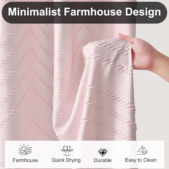 Siiluminisoy Blush Shower Curtain Fabric Shower Curtain for Bathroom 72 x 84 Tufted Chevron Textured Striped Modern Farmhouse Minimalist for Bathroom