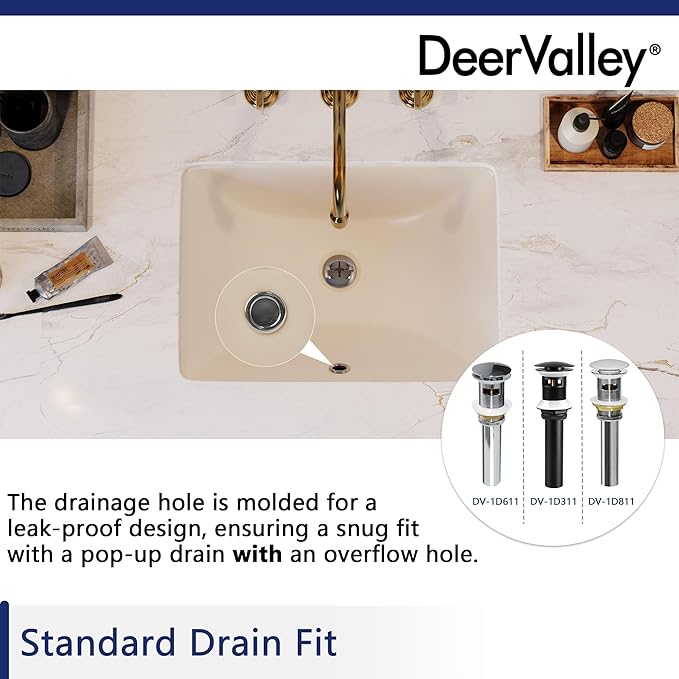DeerValley DV-1U306BN Undermount Bathroom Sink 18'' x 13'' Rectangular Ceramic Sink Bathroom Wash Basin with Overflow Hole