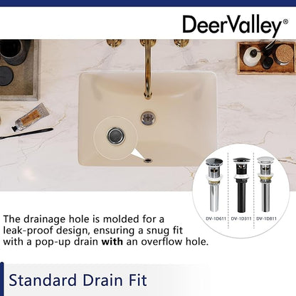 DeerValley DV-1U306BN Undermount Bathroom Sink 18'' x 13'' Rectangular Ceramic Sink Bathroom Wash Basin with Overflow Hole